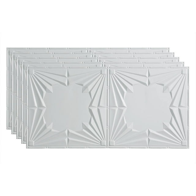 FASÄDE Art Deco Decorative Vinyl 2ft x 4ft Glue Up Ceiling Panel in Matte White(5 Pack)