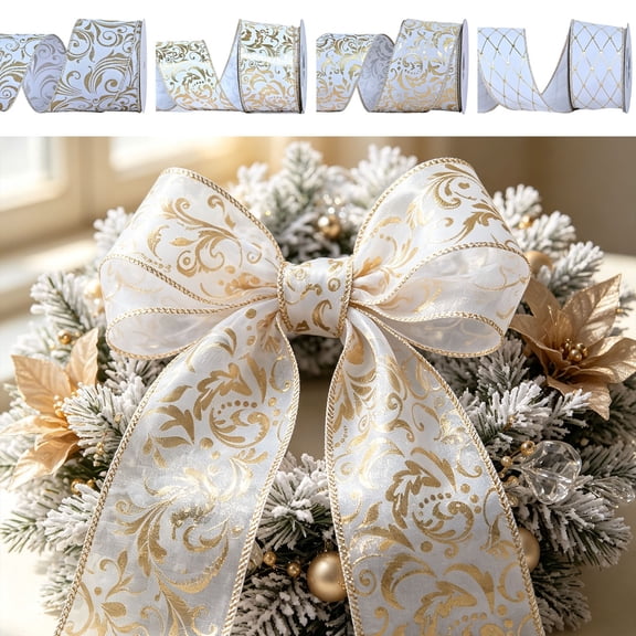 Christmas Ribbon for Gift Wrapping, 10 Yards Glitter Ribbon Roll for Holiday Gifts, Crafts, Bows, Wreaths, Trees and Xmas Decorations