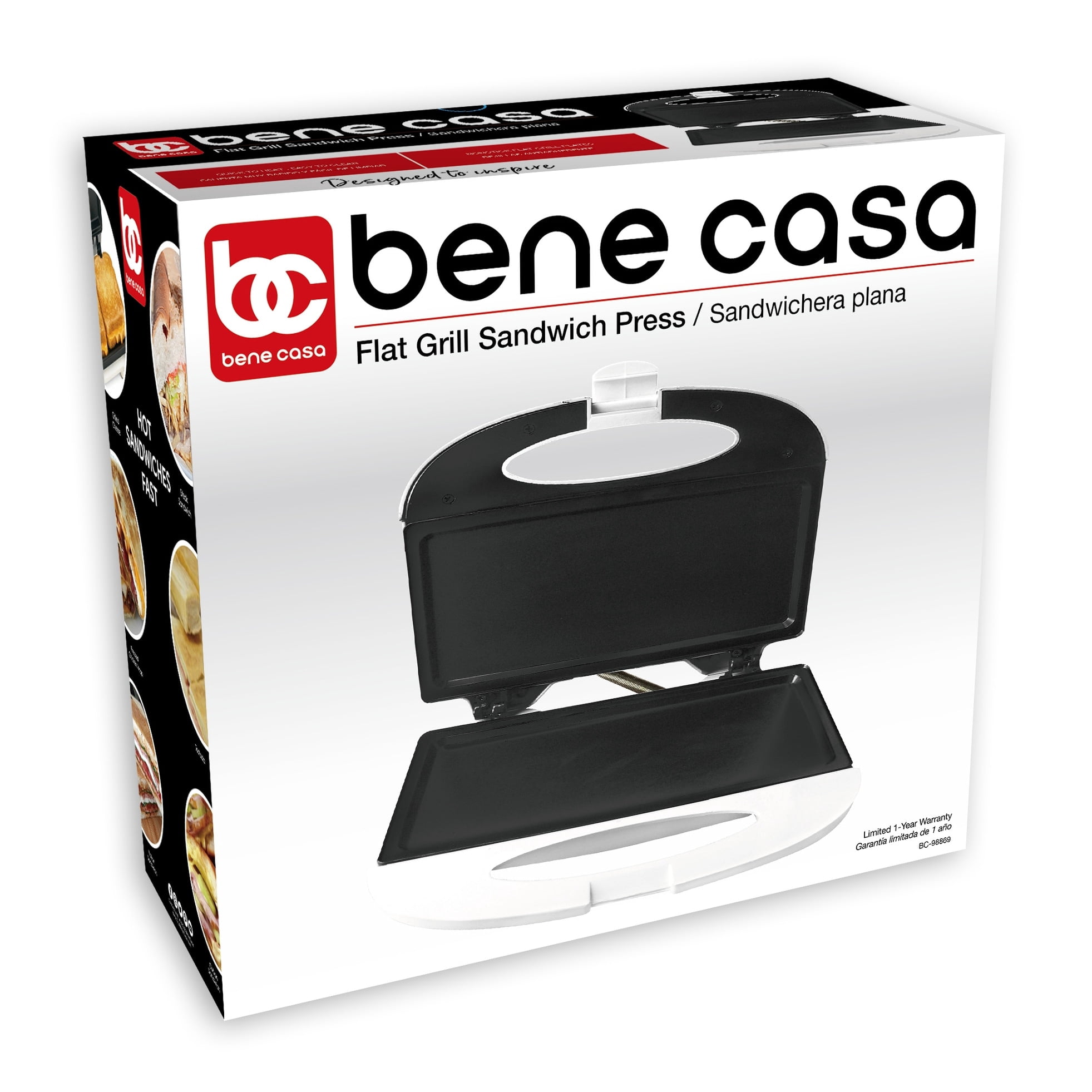 Bene Casa flat grill sandwich maker, white, cool touch sandwich maker, non-stick, compact White