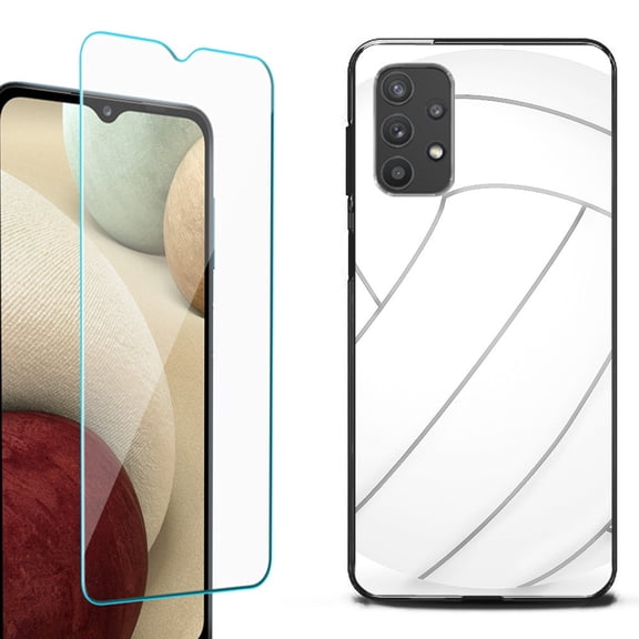 Slim-Fit Flexible TPU Gel Phone Case (black) for Samsung Galaxy A32 5G, with Tempered Glass Screen Protector, by OneToughShield ® - Volleyball