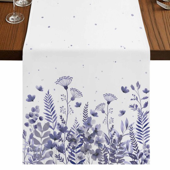 Table Runners 72 Inches Long Dress Scarves, Purple Spring Floral Farmhouse Kitchen/Dining Table Runner, Coffee Tablerunners, Watercolor Elegant Pastoral Flowers 14x72 Inch