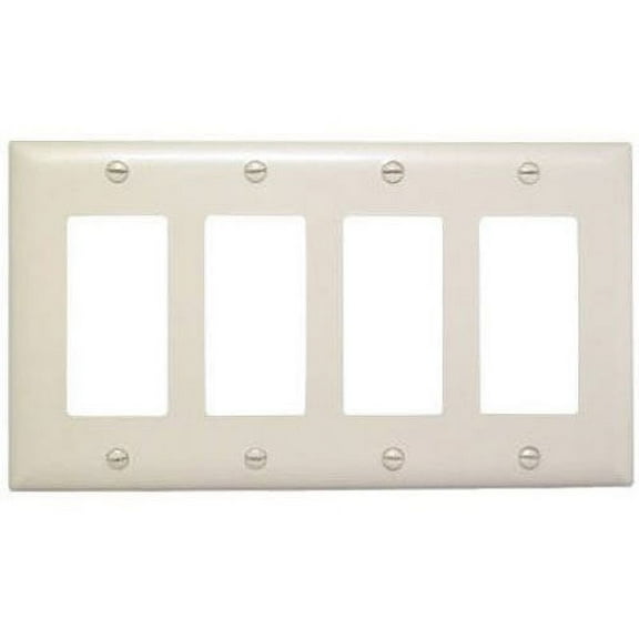 Pass & Seymour Legrand TP264-LA 4-Gang Decorator GFCI Rocker Switch Wall Plate, Trademaster Size, Unbreakable Nylon, Light Almond