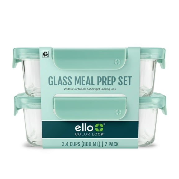 Ello Color Lock 3,4 tasses Paquet de 2 contenants de préparation de repas en verre avec couvercles verrouillables