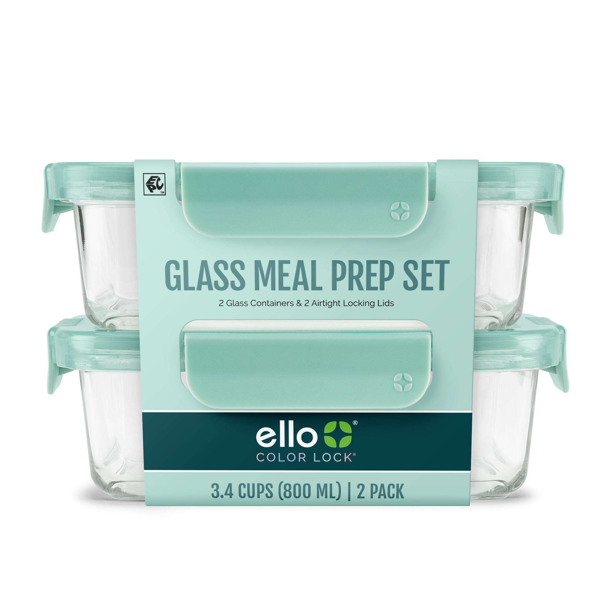 Ello Color Lock 3.4 Cup Glass Meal Prep Containers, 2-Pack photo 3