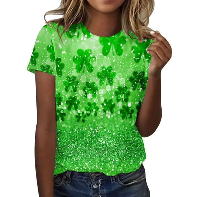 Prolriy T-Shirt de la Saint-Patrick pour Femmes Printemps Col Rond Manches Courtes Imprimé Saint-Patrick T-Shirts Décontractés Amples pour Femmes, Hauts pour Femmes Vert Menthe TG