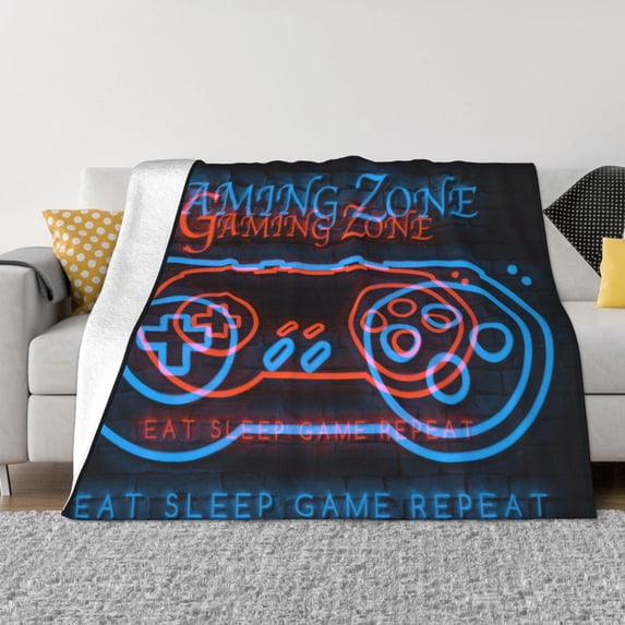 XMXT Throw Blanket, Neon Slogan Blue Print Machine Washable Blankets for Sofa, 60 x 50 inches Multicolor