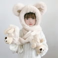 thumbnail image 3 of Tnobhg Cute Winter Thickened Plush Kids Hat Neck Scarf Gloves 3 in 1 Ear Protection Hat Cartoon Bear Decor Boys Girls Holiday Hat, 3 of 7