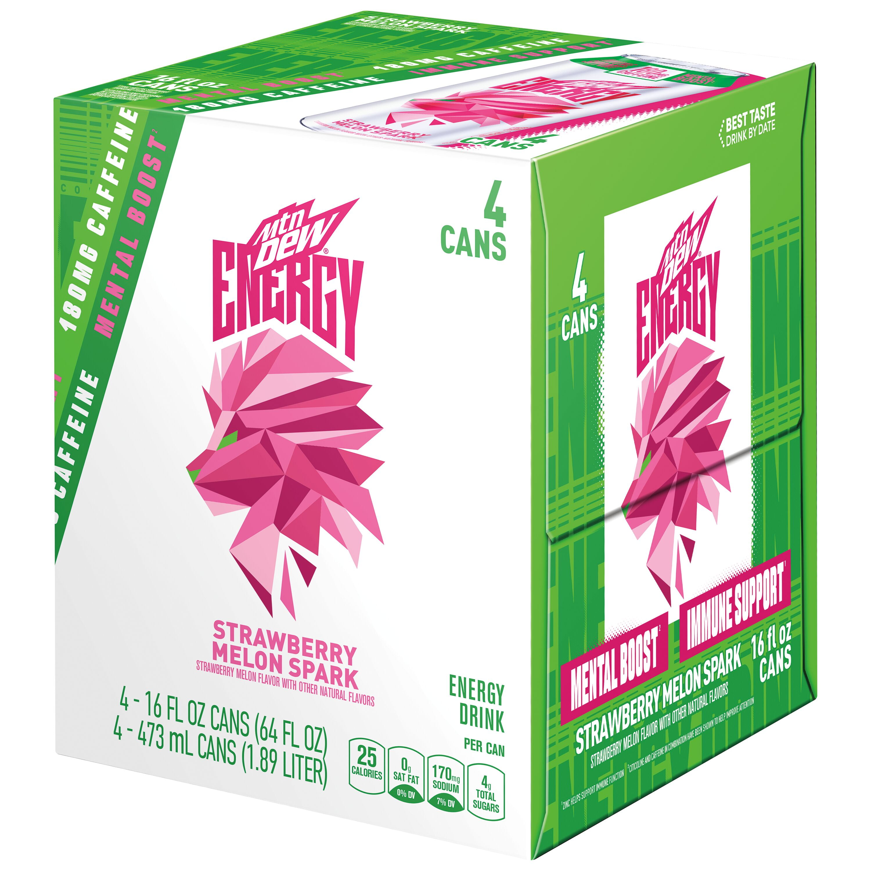 Buy Mtn Dew Energy Drink Strawberry Melon Spark, 16 fl oz, 4 Count Cans