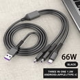 thumbnail image 2 of TOPRenddon Super Fast Charging 3-in-1 Data Cable - Durable Nylon Braiding, 1.2m, Type-C, Micro USB, iOS Compatible, 2 of 9