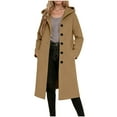 thumbnail image 2 of DPTALR George Women's Casual Warm Solid Color Hooded Wool Coat with Pockets and Buttons for Winter,Brown,Size XXL, 2 of 4