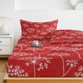 thumbnail image 6 of Full Size Fitted Sheet Set - Spring Flowers 3 Piece Bedding Sets 16" Deep Pocket Fitted Sheet with 2 Pillowcases, Retro Country Dandelion Floral Red Brushed Microfiber Hotel Luxury Bed Sheets, 6 of 9