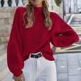 thumbnail image 4 of Gibobby suéteres de invierno de punto Suéteres de cuello para mujer de punto de manga larga Suéter Jumper Tops (Rojo, L), 4 of 5