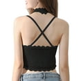 thumbnail image 3 of Spencer Halter Lace Deep V Wireless Bralette for Women Padded Lace Bandeau Bra Longline Cross Back Crop Top, Black, 3 of 8