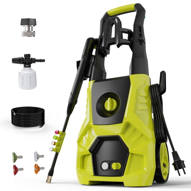 Hidrolavadora eléctrica de alta potencia de 4800 PSI y 3.0 GPM con cable de 35 pies, 4 boquillas y cañón de espuma para limpiar autos, entradas de vehículos, patios, jardines y superficies exteriores.