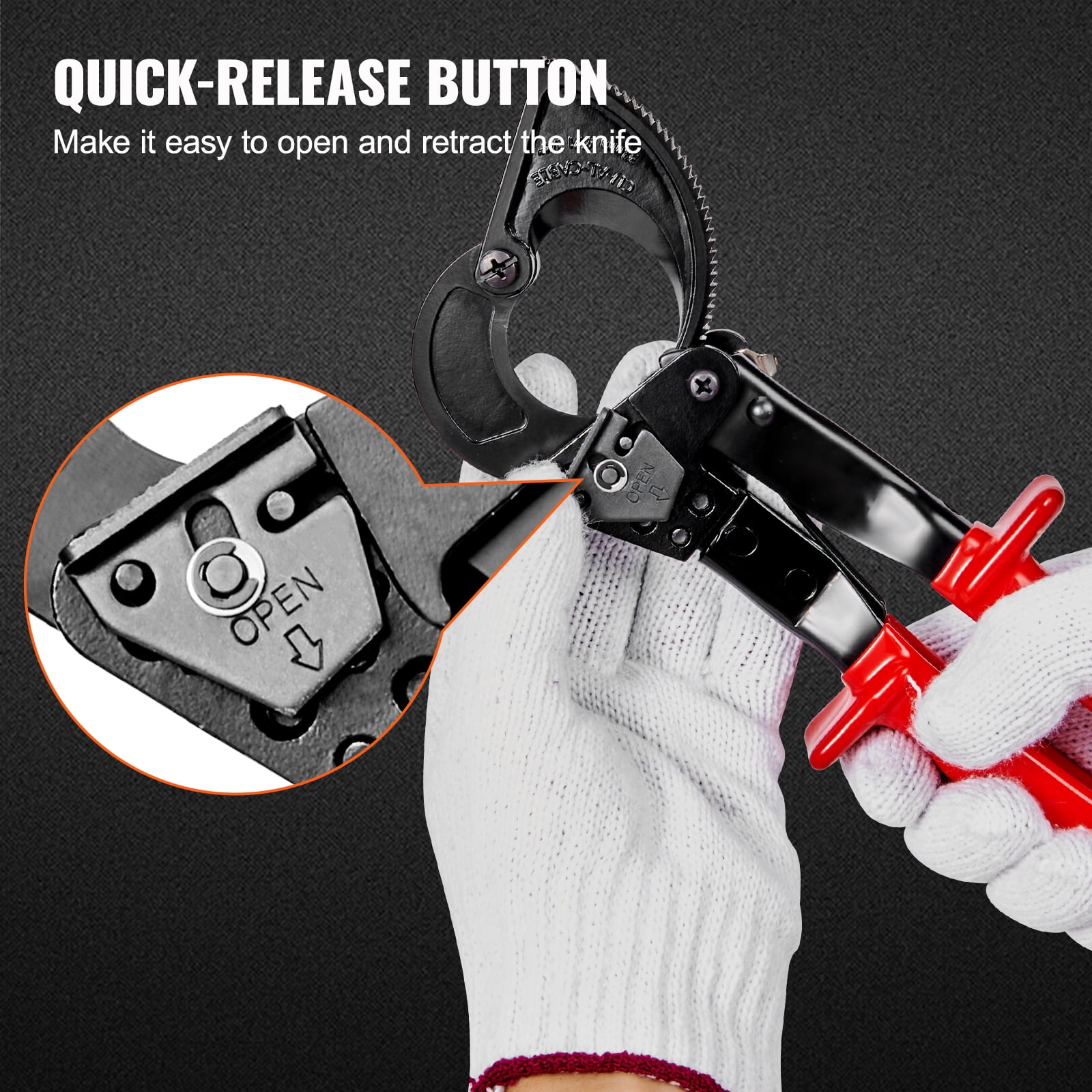 KFFKFF Ratcheting Cable Cutter, 10" Ratchet Wire and Cable Cutter, Cut up to 240 mm??, with Comfortable Grip Handles, Easy to Use Quick-Release Lever, Silicon-Manganese Spring Steel Blade