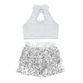 thumbnail image 4 of iiniim Kids Girls 2Pcs Dance Sequins Crop Top with Skirts Jazz Latin Performance Silver 14, 4 of 5