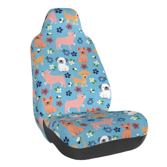 Fuzoiu Cute Dog Print Elastic Car Seat Covers, Seat Cover Protector,Universal Fit Interior Covers for Most Cars,Washable Seat Cover Non Slip for SUV,Sedan,Van