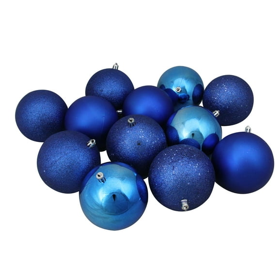 Northlight Shatterproof 4-Finish Christmas Ball Ornaments - 4" (100mm) - Lavish Blue - 12ct