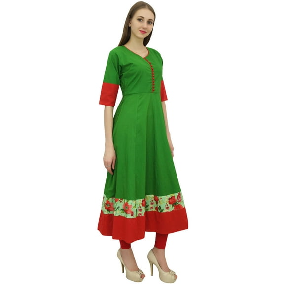 Bimba Women's Green Anarkali Custom Kurta Kurti 3/4 Sleeve Indian Blouse-4