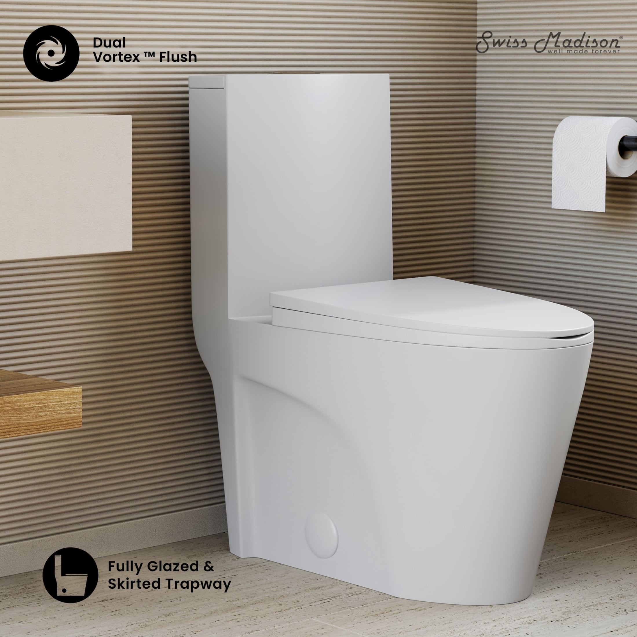 St. Tropez One-Piece 14" Rough-in 1.1/1.6 GPF Dual Top Vortex Flush Elongated Toilet in Matte White