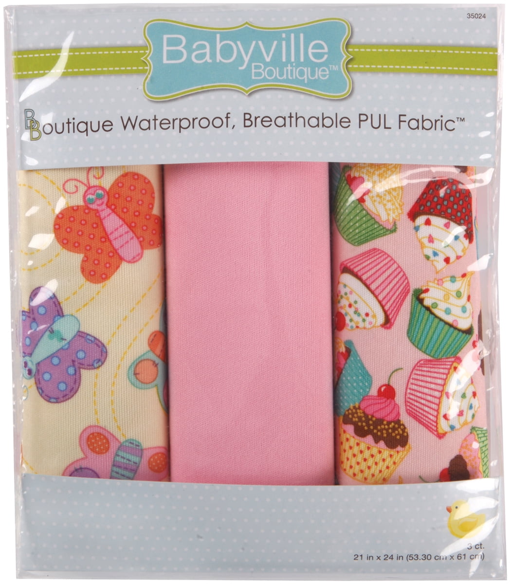 Babyville PUL Waterproof Diaper Fabric 21"X24" Cuts 3/PkgSweet Stuff Butterflies & Cupcakes