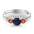 thumbnail image 3 of Gem Stone King 10K White Gold Blue Sapphire Orange Sapphire and White Lab Grown Diamond 5 Stone Bridal Engagement Wedding Ring Set for Women (1.03 Cttw, Round: 5MM and 3MM, Size 9), 3 of 6