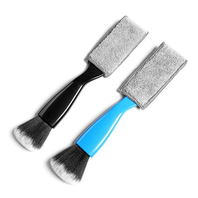 Cepillo de doble cabezal para limpieza de coche, cepillo portátil para detalles de Interior de coche, cepillo para polvo, cepillo para detalles automático, 2 uds. (azul y negro)