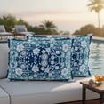 thumbnail image 4 of Teal Blue Ombre Flowers Outdoor Waterproof Pillow Covers, Rustic Vintage Botanical Leaves Decorative Rectangle Throw Pillowcase Sofa Cushion Sham for Patio/Couch/Chair, 20"x12" 2 Pack, 4 of 8