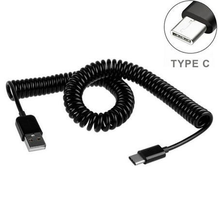 Coiled Sync Cord - Black Coiled Type-C Cable Rapid Charger Sync USB Wire USB-C Power Cord J8W for ZTE Blade X Z Max