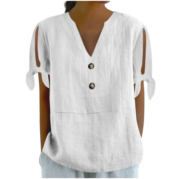 Camisola de Color Sólido de Ajuste Suelto de Algodón de las Mujeres sin Mangas, Casual Cuello Redondo Superior