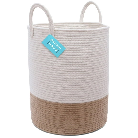 OrganiHaus Panier à Linge Boho 15x18 / Panier pour Bébé pour Chambre de Bébé / Panier pour Garçon pour Jouets / Panier pour Couvertures pour Salon / Grand Panier Tissé pour Rangement / Panier à Serviettes & Panier à Couvertures - Miel