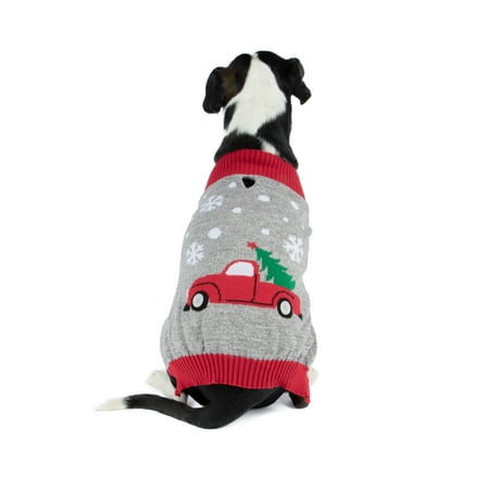 Vibrant Life  Holiday Dog Clothes  Vintage Truck Dog Sweater  Gray  M