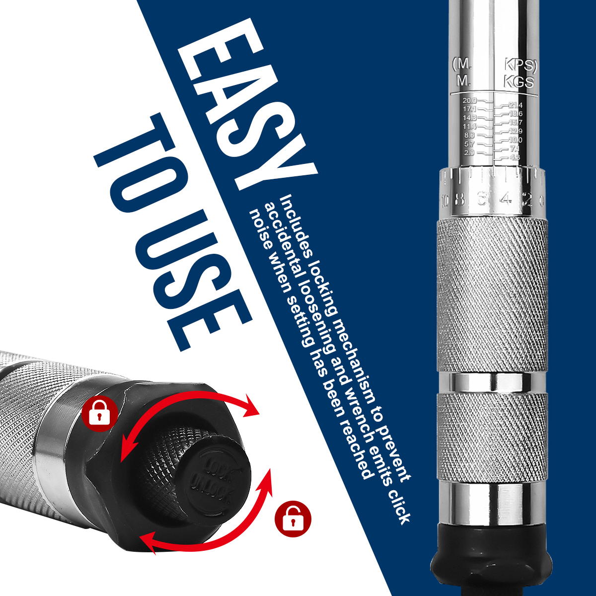 GOXAWEE 1/2-Inch Drive Click Torque Wrench, 24-Tooth Precision Dual-Direction Torque Wrench with Buckle, 20.6-154.9 ft.-lb/28-210 Nm, G5274B