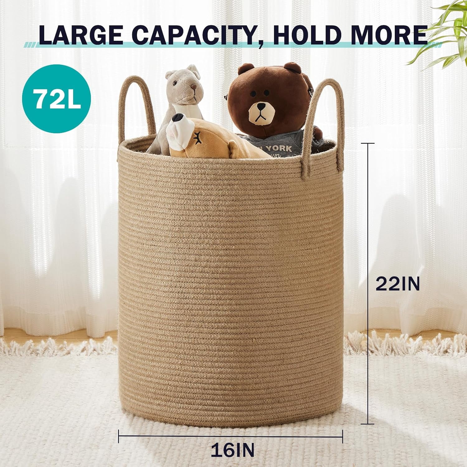 YOUDENOVA Laundry Hamper Basket, Woven 58L Tall Laundry Basket for Blanket Organizer- Nursery Hamper for Bedroom And Bathroom Storage