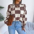 thumbnail image 4 of BZGTZT Women's Color Block Checkered Crew Neck Long Sleeve Y2K Plaid Knitted Pullover Sweater Vintage Style Knitwear, 4 of 7