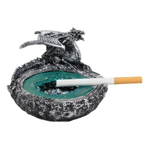 Crouching Dragon By Turquoise Crystal Pool Quarry Cigarette Ashtray Statue Decor