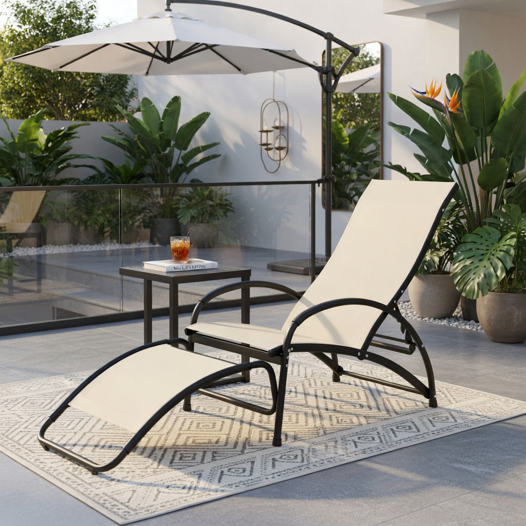 Hommoo 2-in-1 Aluminum Rocking Lounge Chair, 4-Position Adjustable Backrest, Weather-Resistant Patio Chair for Porch, Poolside & Balcony, Beige