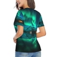 thumbnail image 3 of Fuzoiu Northern Lights Print Women's Classic V-Neck T-Shirt, Short Sleeve V Neck Tees for Casual Everyday Wear,Casual Fit Tee,Summer Fashion Tops-Small, 3 of 5