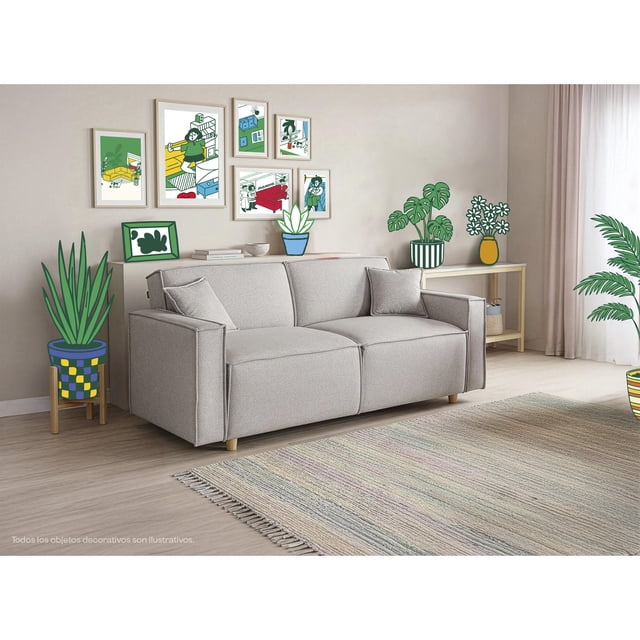 Sofá Cama Makora Abbot Gris Claro Lino Memory Foam Respaldo con Reclinable de 3 Posiciones