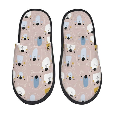 Balery Cute Hand Drawn Bear Slient Indoor Furry Fleece Comfort House Shoes Soft Non-Slip Home Shoes Cotton slippers House Slippers-- Medium