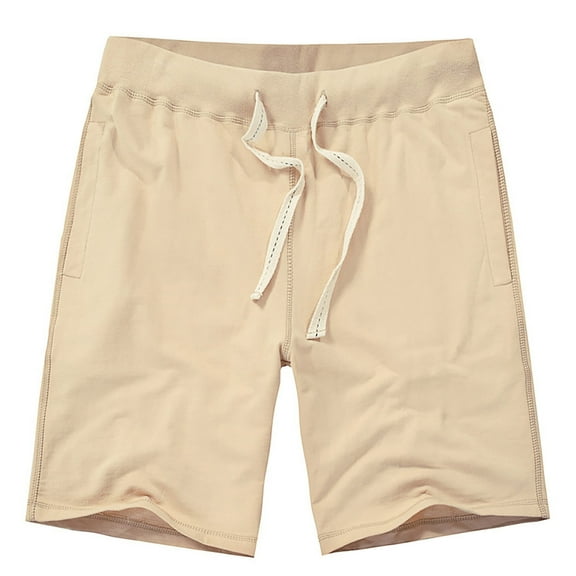 HOOMEUMY Men's Summer Shorts Cotton Linen Drawstring Elastic Waist Beach Shorts Solid Color Bermuda Shorts Plus Size Khaki 6