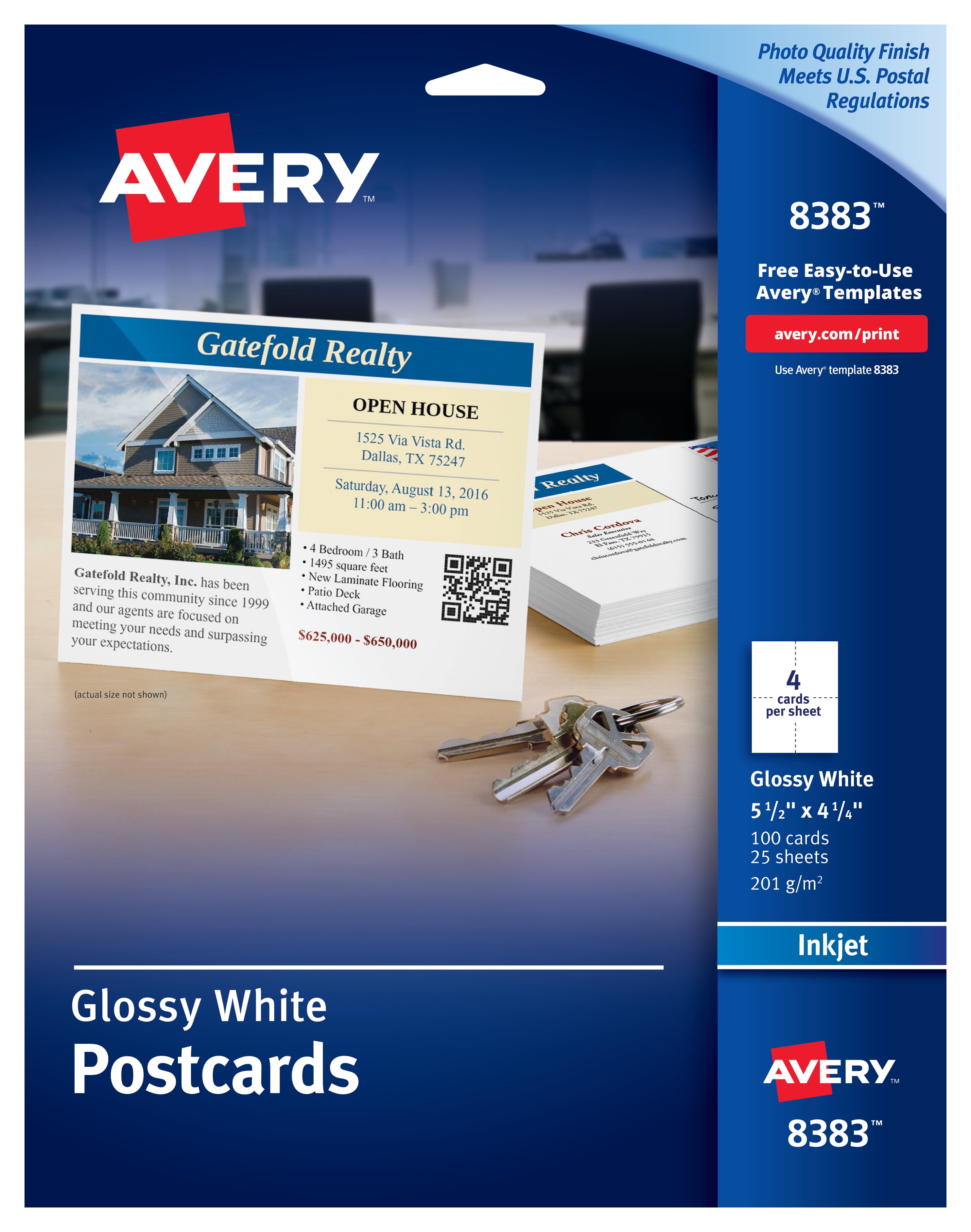 Pack of 100 5919 4-1/4x5-1/2 Avery Ivory Postcards for Inkjet Printers