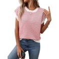 thumbnail image 2 of Women'S Sweater Vest Striped Pullover Tank Top Round Neck Cap Sleeve Summer Casual Clothes Red XL, 2 of 10