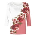 thumbnail image 4 of Cavosen Womens T Shirts 3/4 Sleeve Floral Graphic Print Blouse Round Neck Loose Dressy Tops Stylish Pullover Hawaiian Tees Three Quarter Summer Going out Tshirts Outdoor Red M, 4 of 5