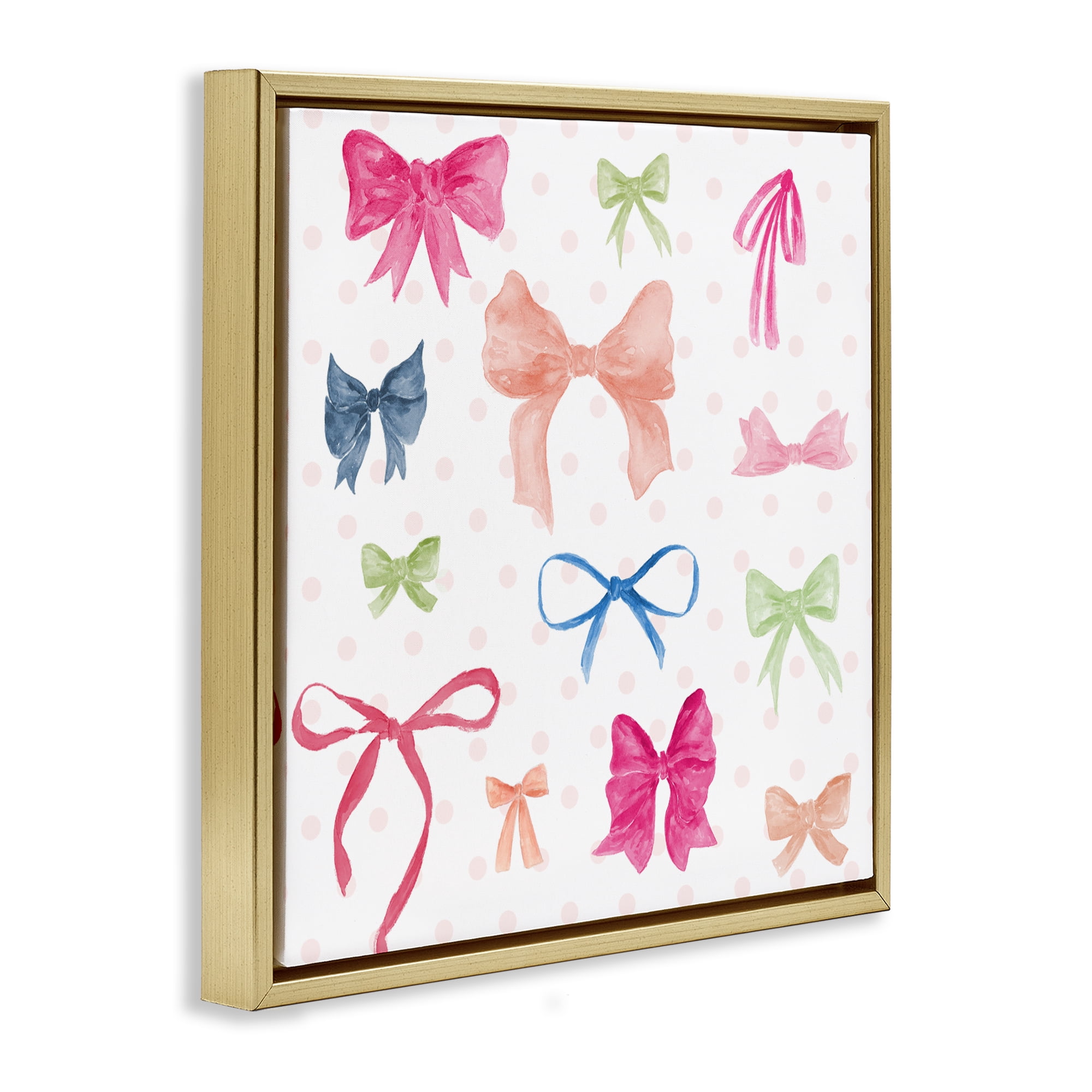 Stupell Industries Colored Bows on Plaid Gold Framed Floater Canvas Wall Art, design by Lucille Price