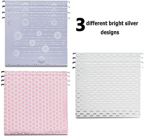 12 Pack Decorative Hanging File Folders Letter Size File Folder Cute Pretty Hanging Folder Organizer for Filing Cabinet Office Home Desktop with 1/5-Cut Adjustable Tabs, 3 Silver Foil Design
