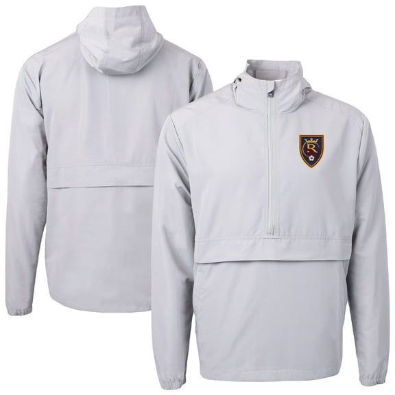 Men's-Cutter & Buck  Gray Real Salt Lake Charter Eco Recycled Anorak Hooded Half-Zip Jacket