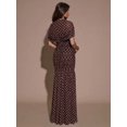 thumbnail image 2 of Coffee Brown Polka Dot Ruched Maxi Dress With Short Sleeve And High Neck, 2 of 30