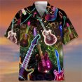 thumbnail image 4 of Camisas hawaianas divertidas de verano para hombres, blusas estampadas con música y guitarra, ropa de moda informal, blusas de rock and roll con cuello grande, 4 of 4