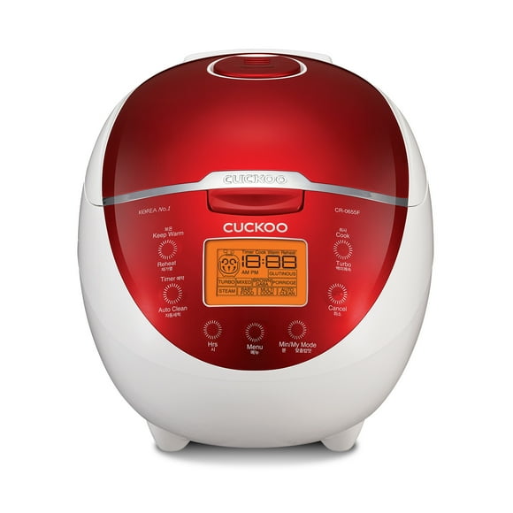 Cuckoo CR-0655F Cuiseur à Riz Micom 6 Tasses et Réchaud, 11 Options de Menu, Pot Intérieur Antiadhésif, Rouge/blanc